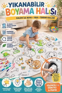 Su Geçirmez Yıkanabilir Boyama Halısı 100x140cm Tekrar Kullanılabilir Eğitici Çocuk Boyama Matı